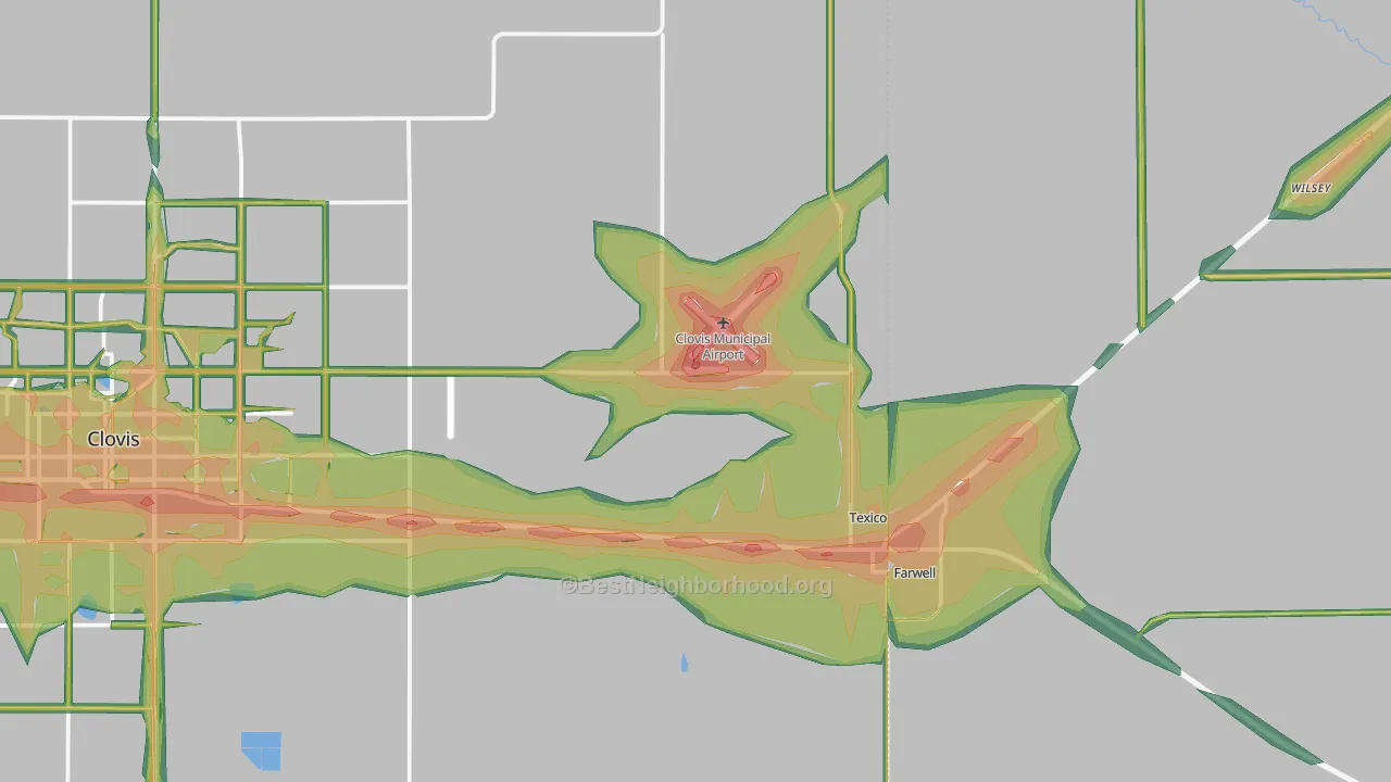 Texico, NM Map of Noise Levels in Texico