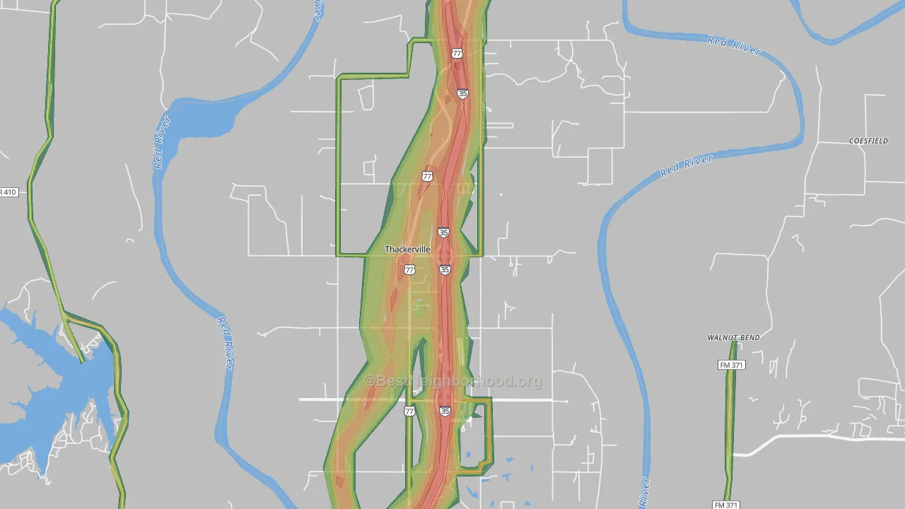 Thackerville, OK Map of Noise Levels in Thackerville