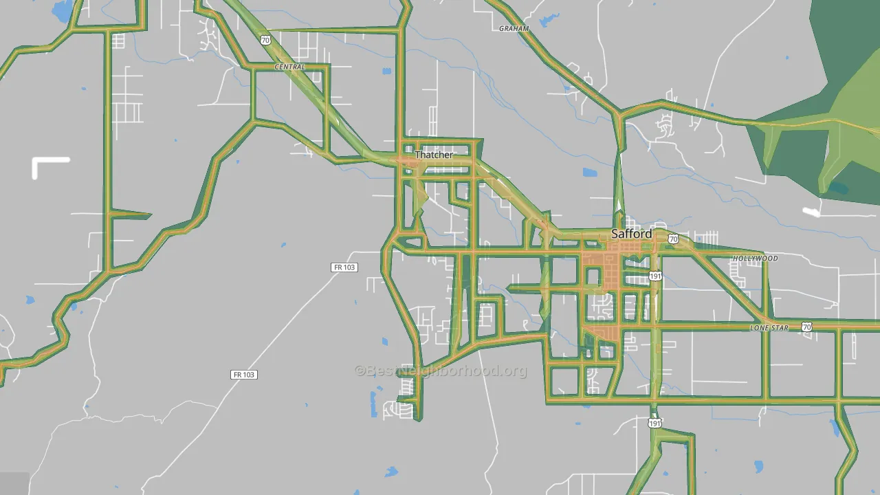 Thatcher, AZ Map of Noise Levels in Thatcher