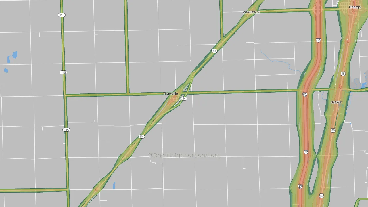 Thawville, IL Map of Noise Levels in Thawville