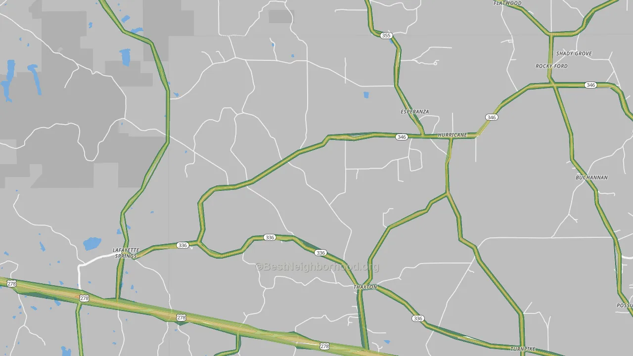 Thaxton, MS Map of Noise Levels in Thaxton