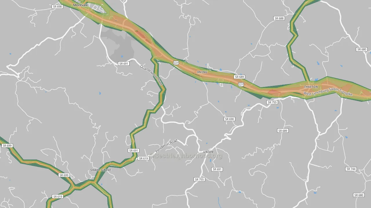 Thaxton, VA Map of Noise Levels in Thaxton