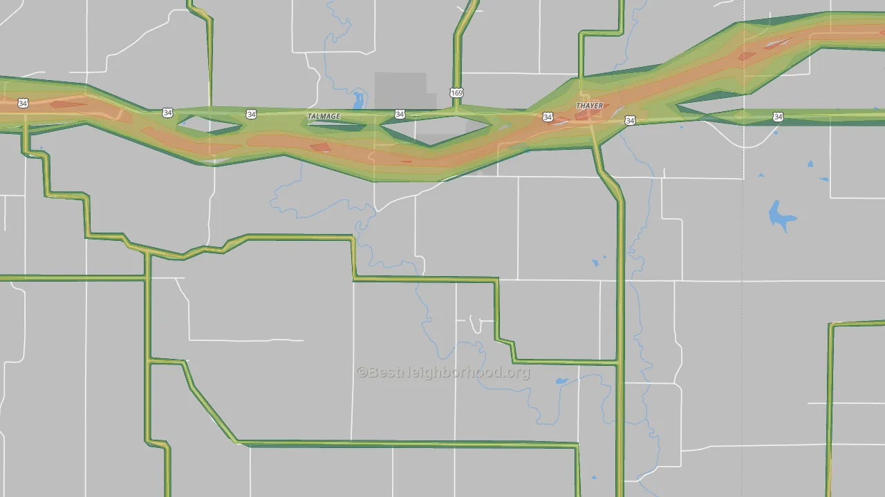 Thayer, IA Map of Noise Levels in Thayer