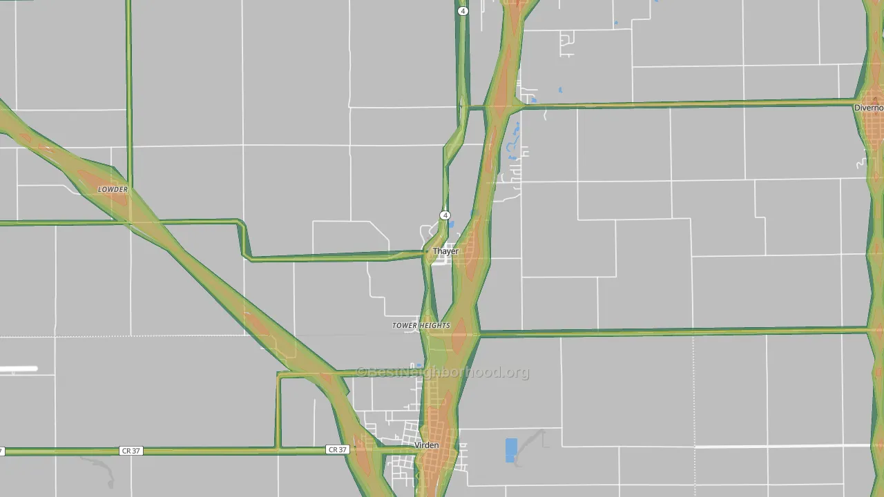 Thayer, IL Map of Noise Levels in Thayer