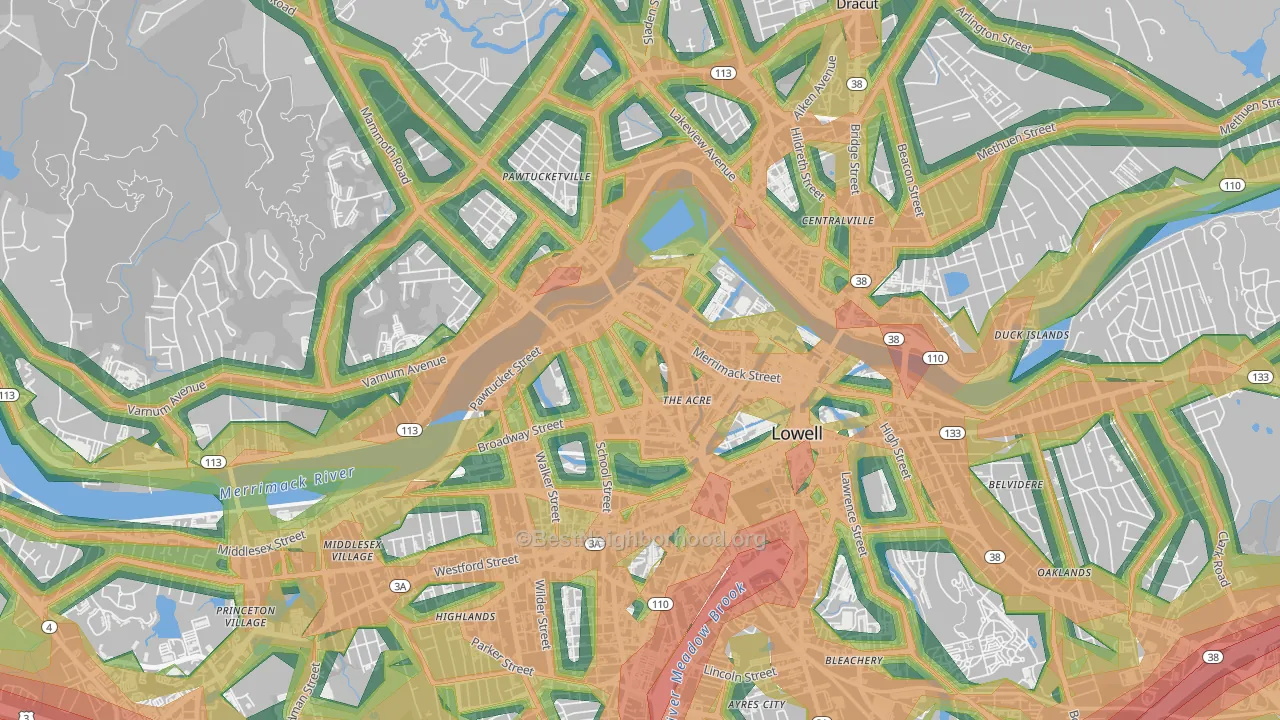 The Acre, Lowell, MA Map of Noise Levels in The Acre