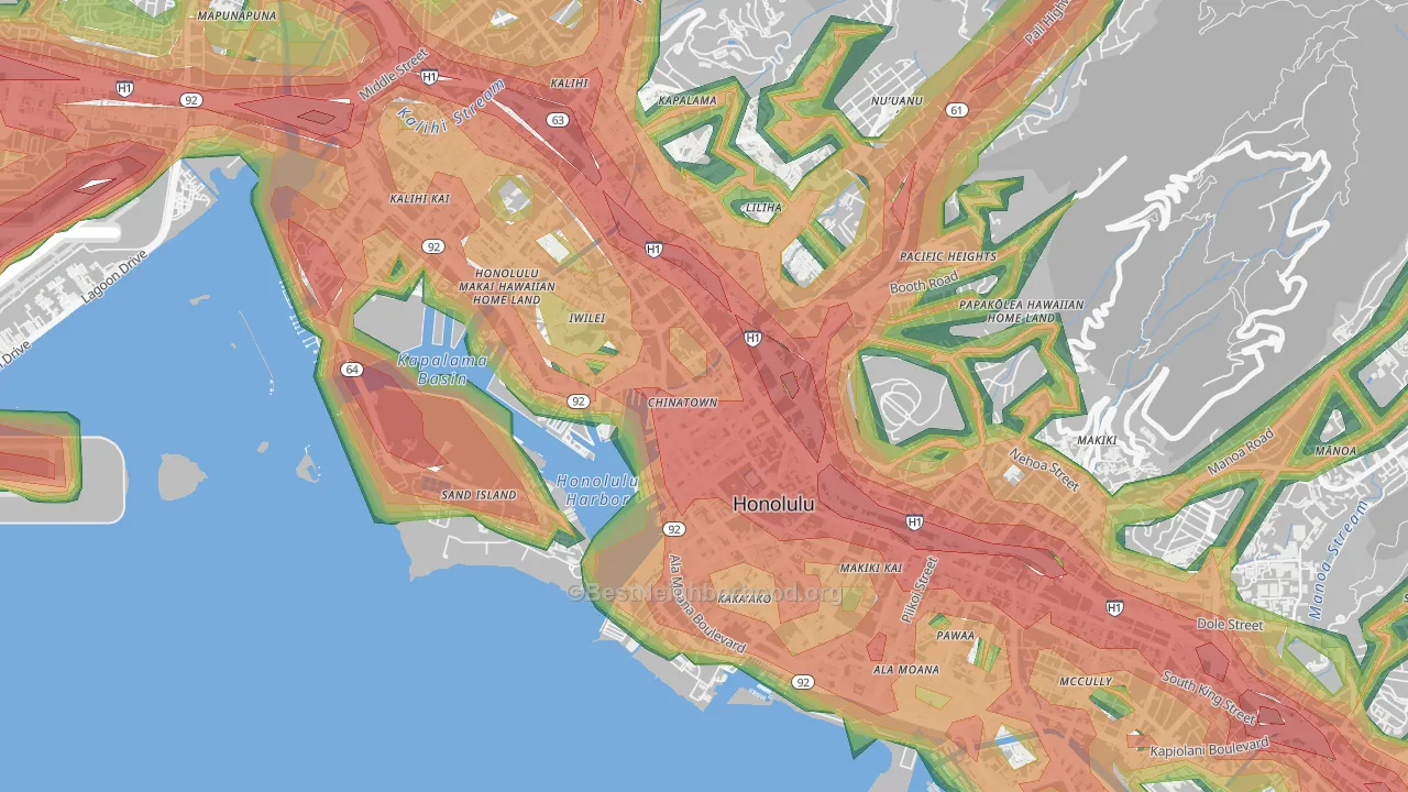 The Arts District, Honolulu, HI Map of Noise Levels in The Arts District