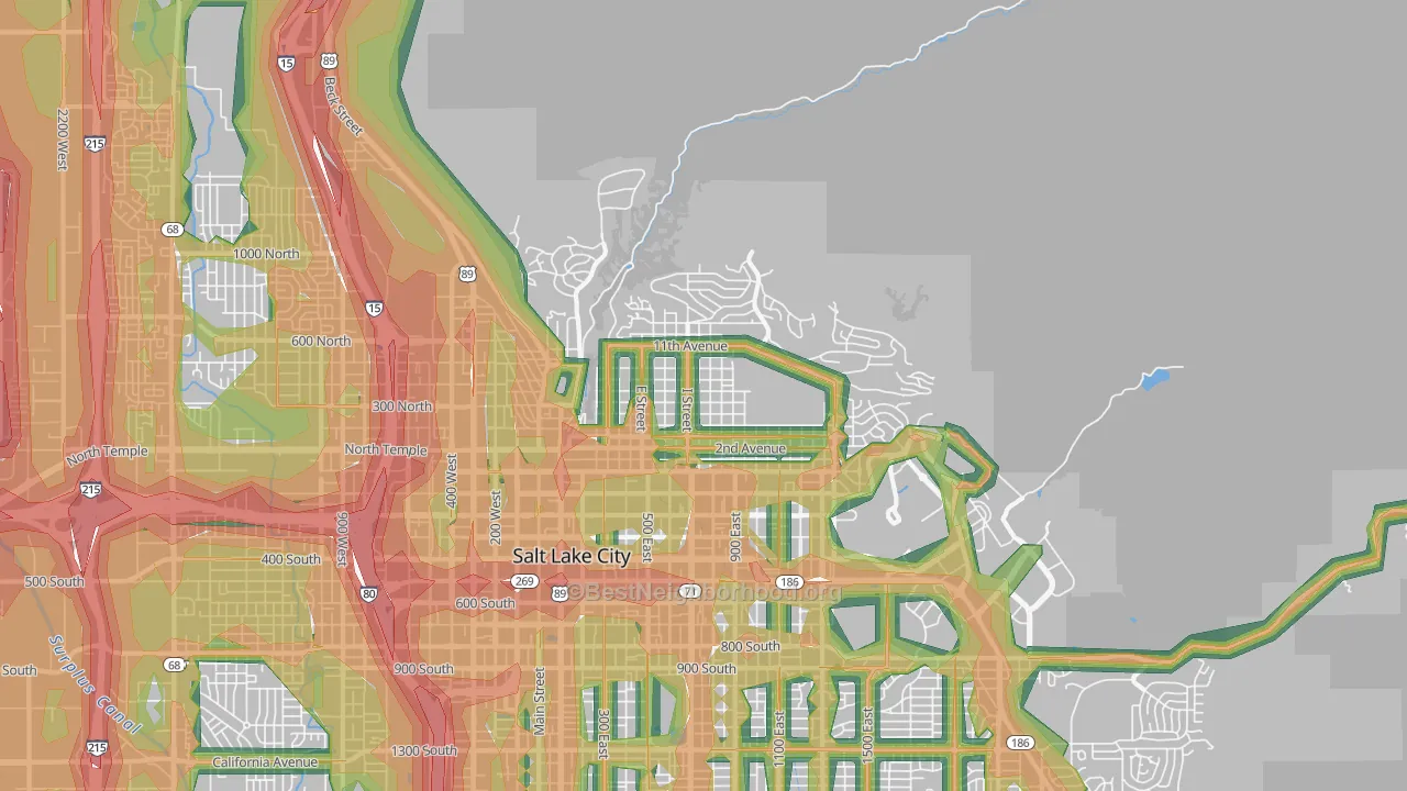 The Avenues, Salt Lake City, UT Map of Noise Levels in The Avenues