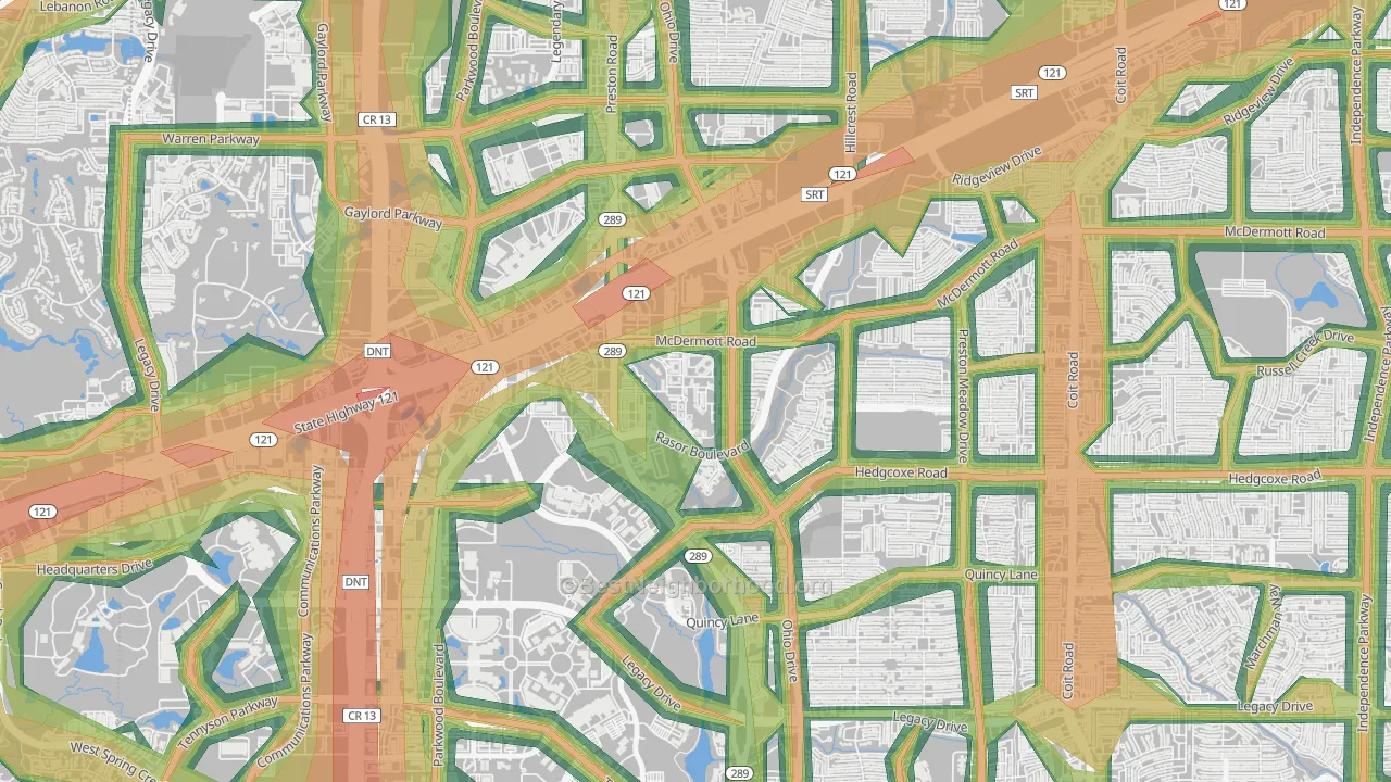 The Canal on Preston, Plano, TX Map of Noise Levels in The Canal on Preston