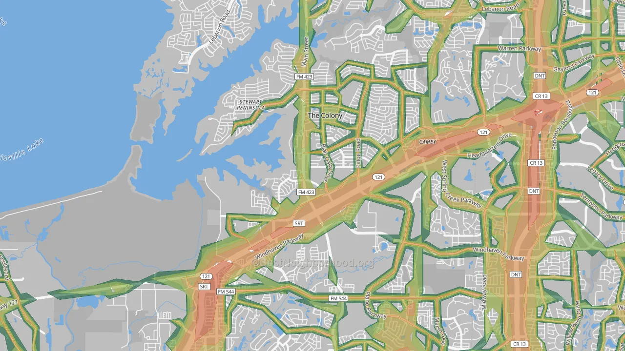 The Colony, TX Map of Noise Levels in The Colony