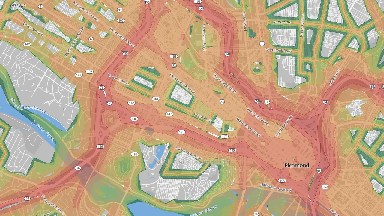 The Fan, Richmond, VA Map of Noise Levels in The Fan