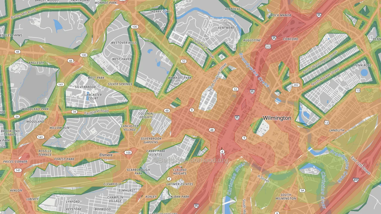 The Flats, Wilmington, DE Map of Noise Levels in The Flats