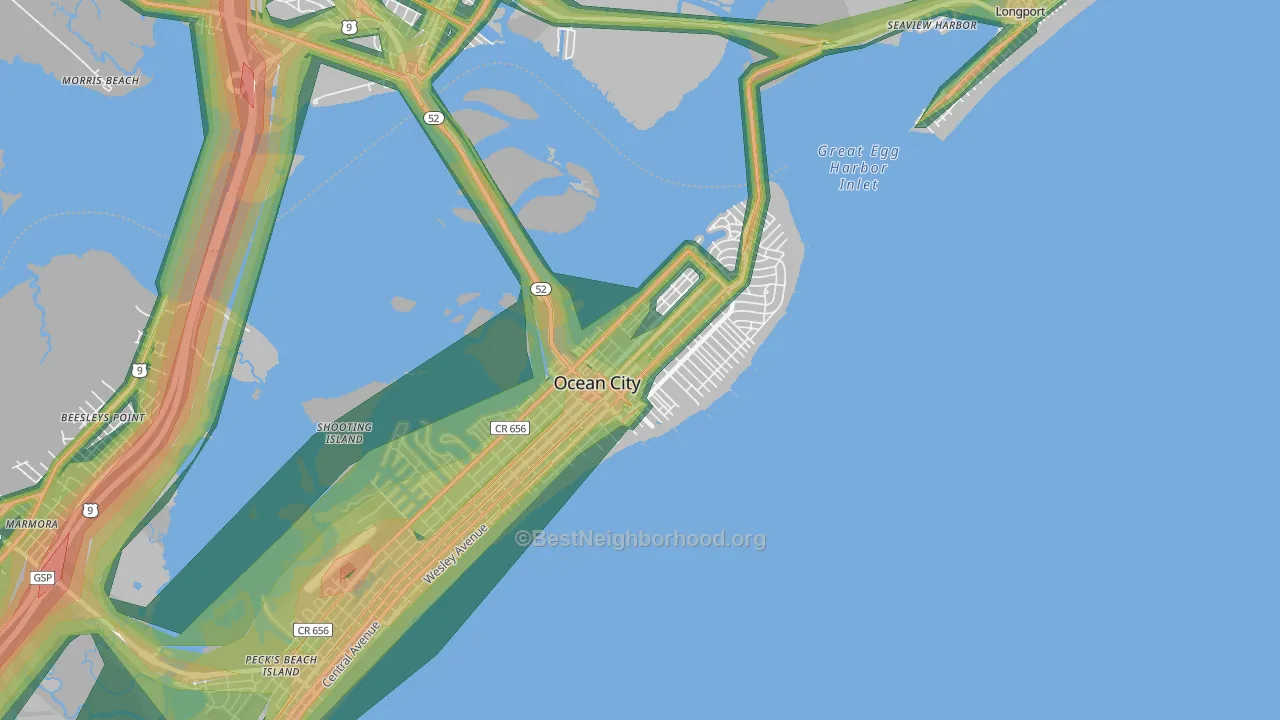 The Gardens, Ocean City, NJ Map of Noise Levels in The Gardens