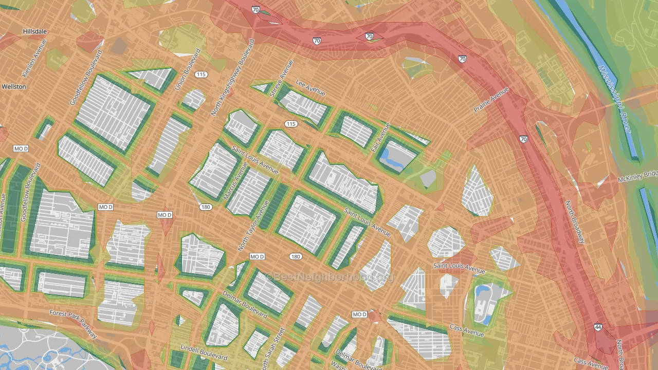 The Greater Ville, St. Louis, MO Map of Noise Levels in The Greater Ville