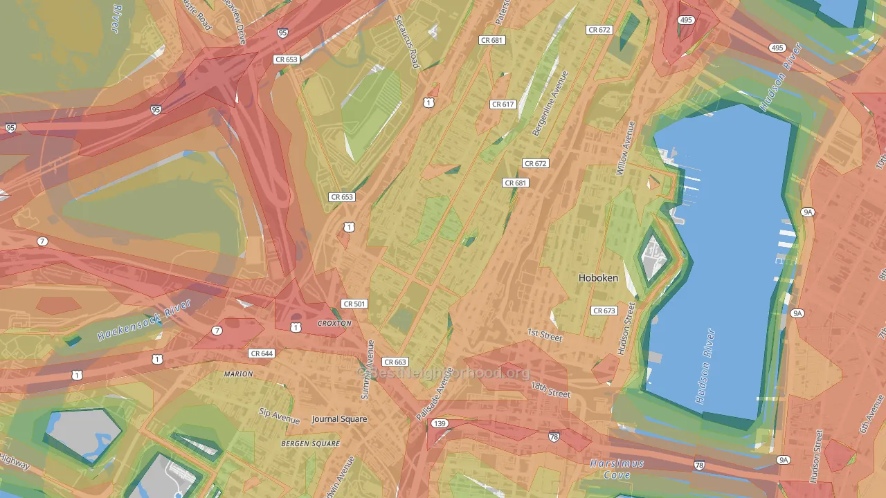The Heights, Jersey City, NJ Map of Noise Levels in The Heights