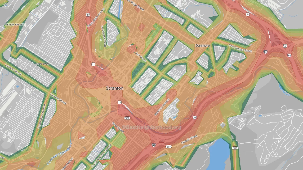 The Hill Section, Scranton, PA Map of Noise Levels in The Hill Section