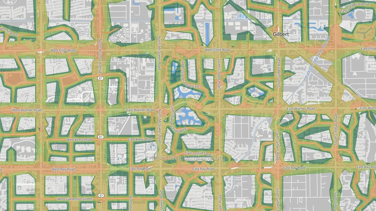 The Islands, Gilbert, AZ Map of Noise Levels in The Islands