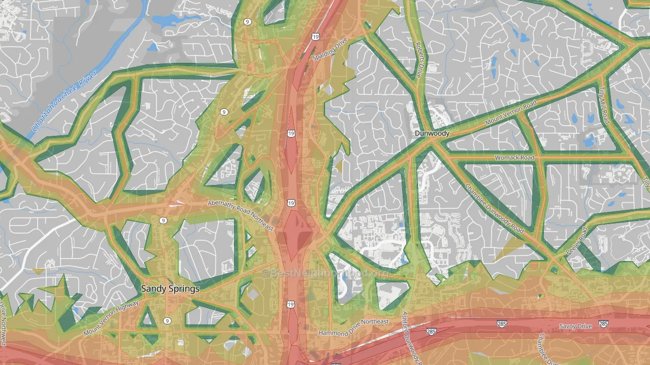 The Meadows, Sandy Springs, GA Map of Noise Levels in The Meadows