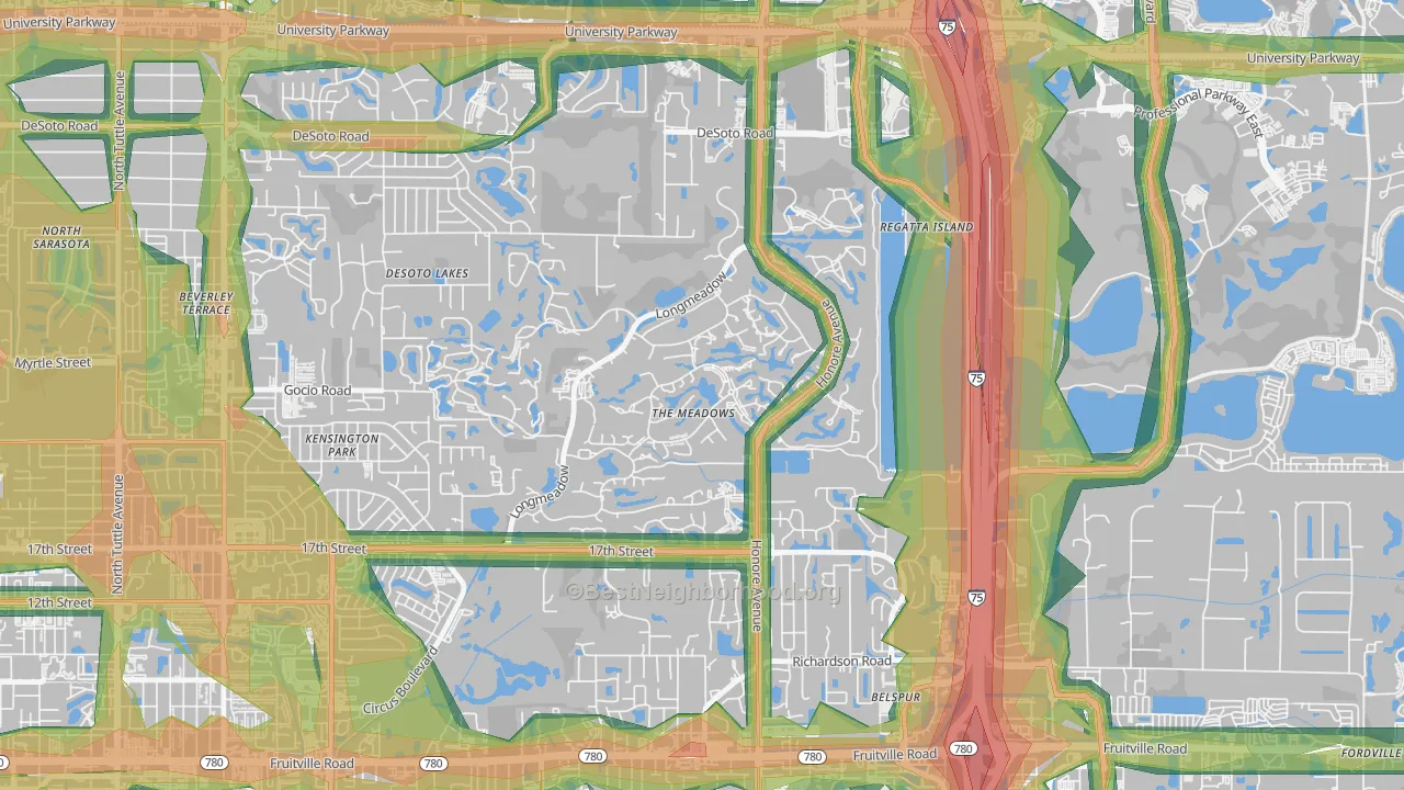 The Meadows, Sarasota, FL Map of Noise Levels in The Meadows