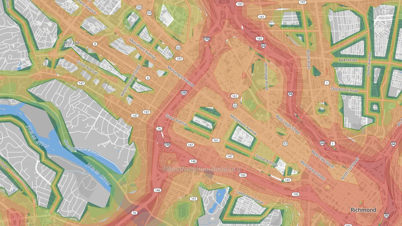 The Museum District, Richmond, VA Map of Noise Levels in The Museum District
