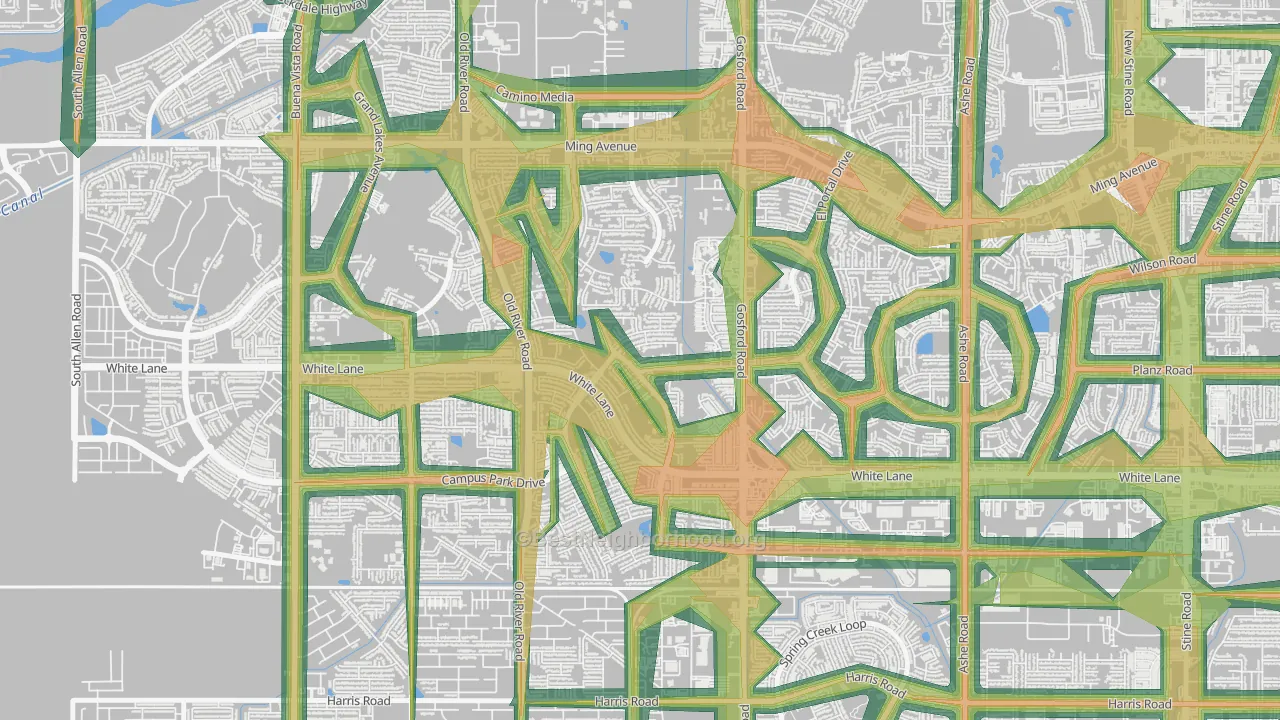 The Oaks, Bakersfield, CA Map of Noise Levels in The Oaks