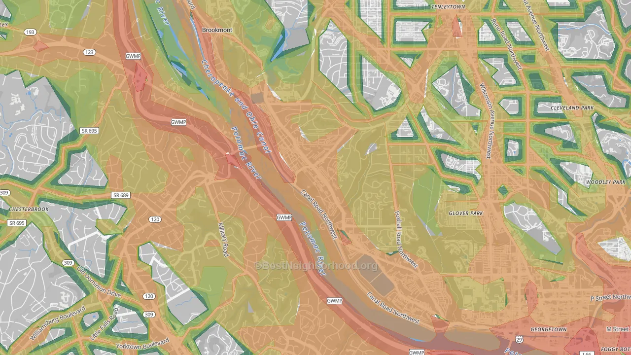 The Palisades, Washington, DC Map of Noise Levels in The Palisades