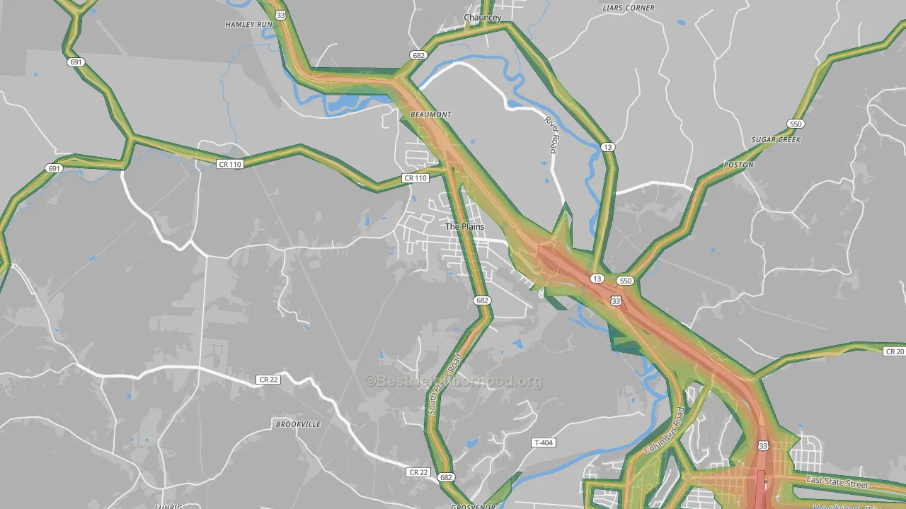 The Plains, OH Map of Noise Levels in The Plains
