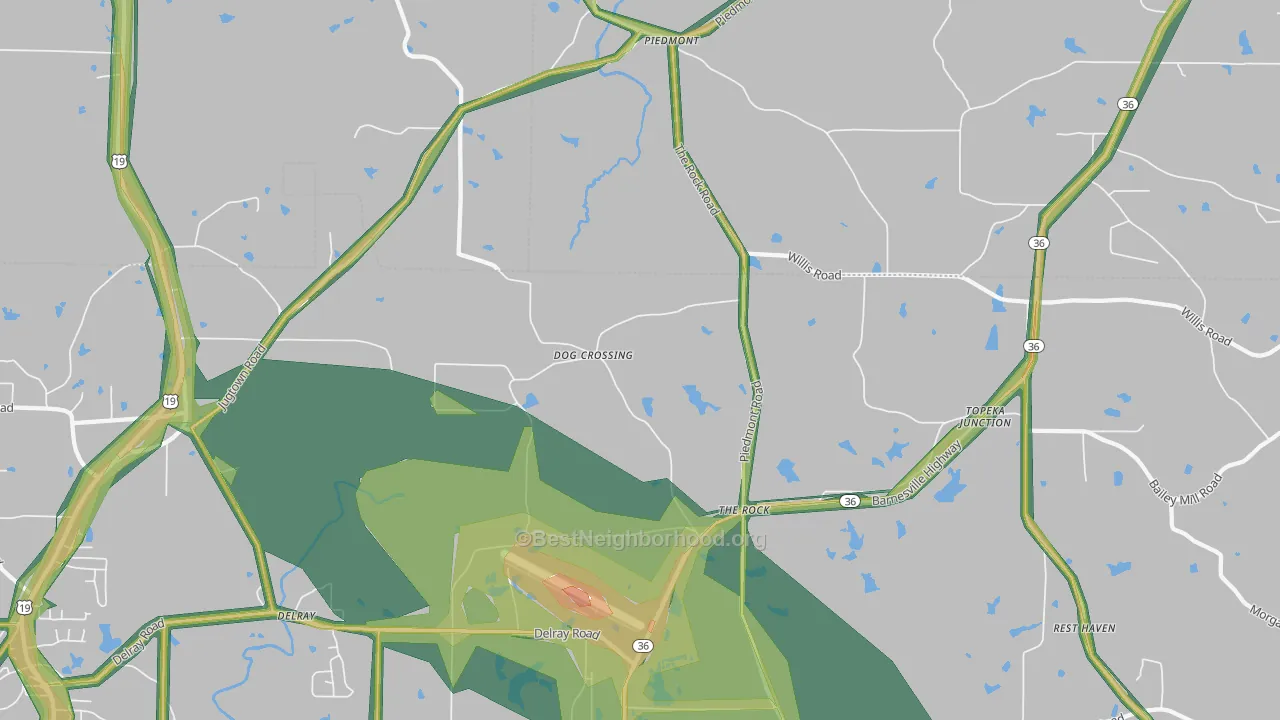 The Rock, GA Map of Noise Levels in The Rock