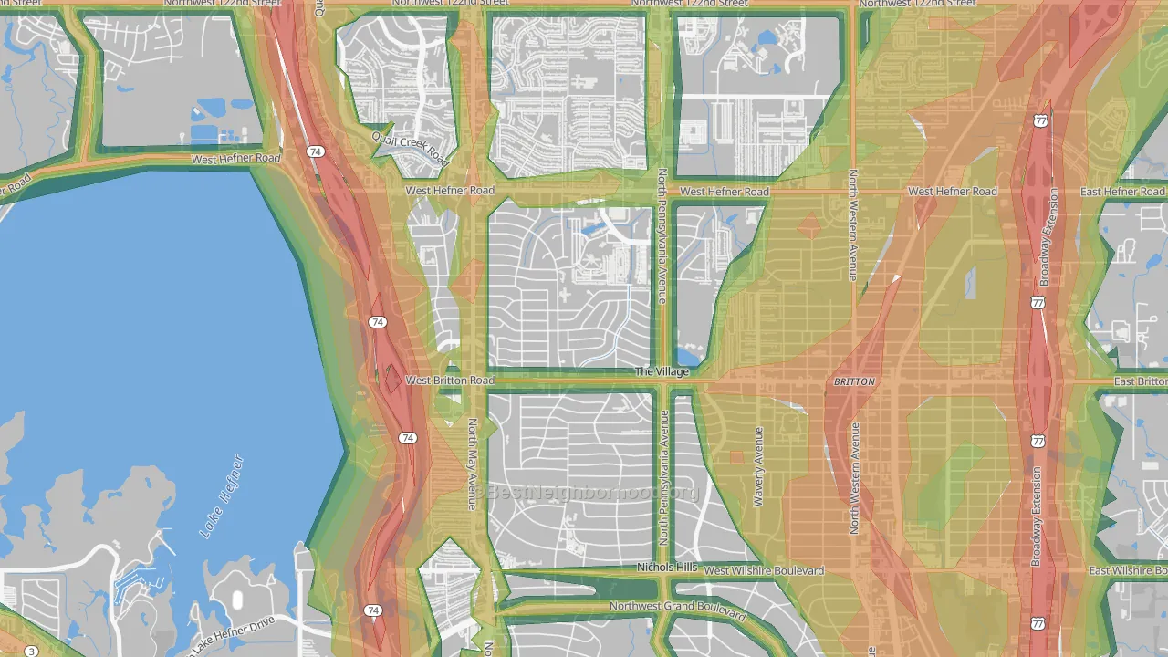 The Village, OK Map of Noise Levels in The Village