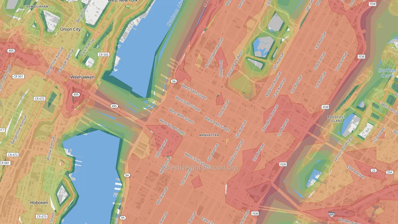 Theater District, Manhattan, NY Map of Noise Levels in Theater District