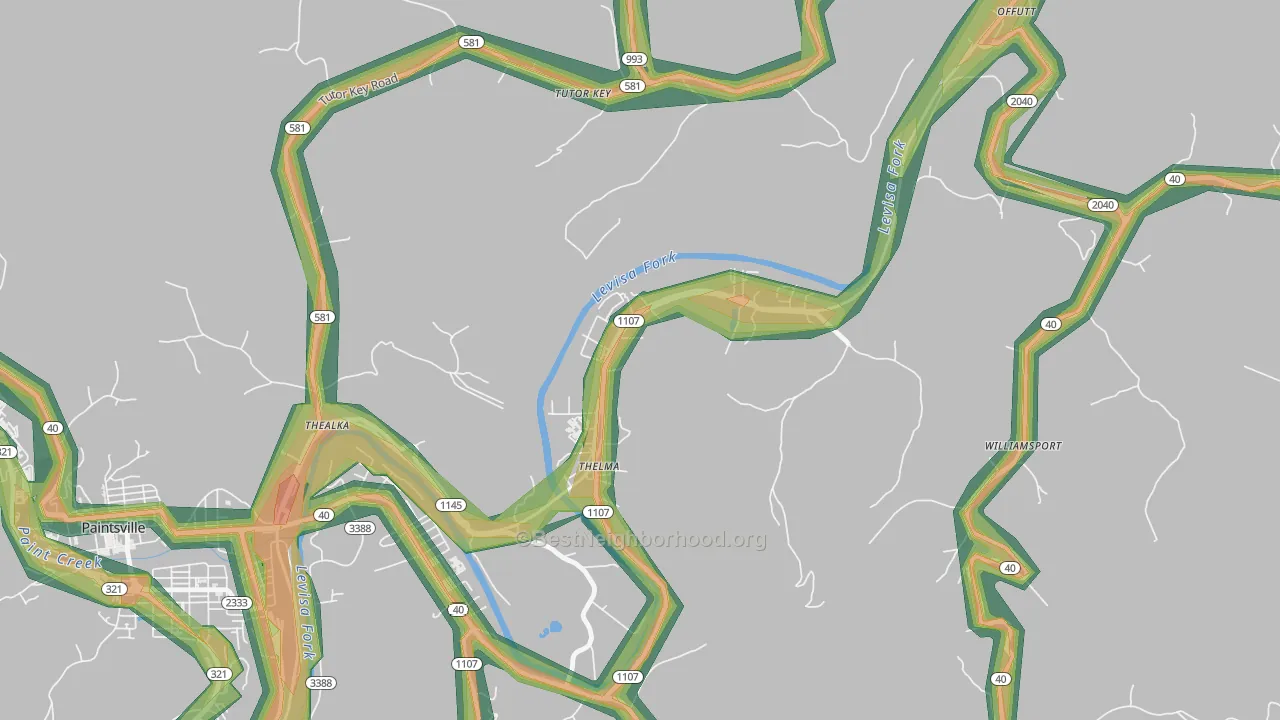 Thelma, KY Map of Noise Levels in Thelma