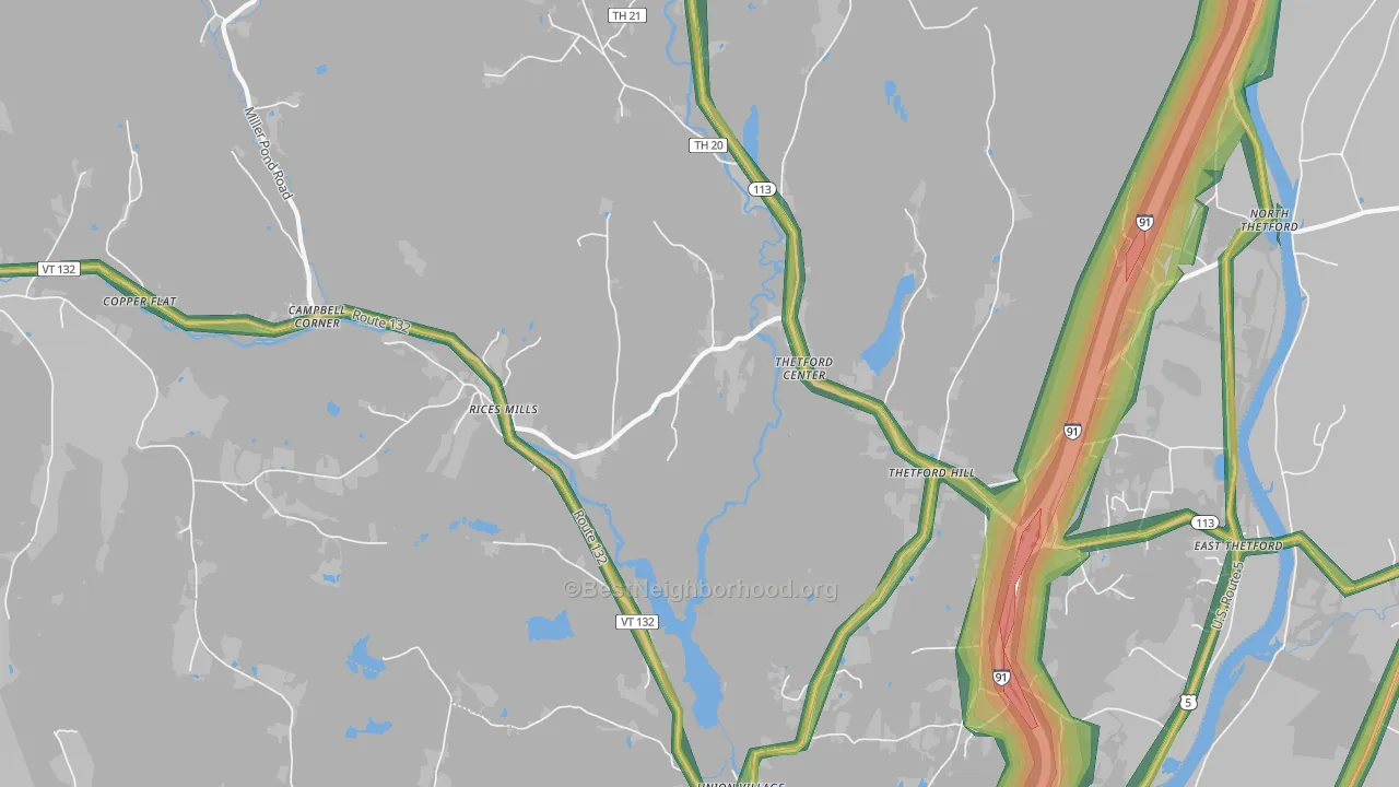 Thetford Center, VT Map of Noise Levels in Thetford Center
