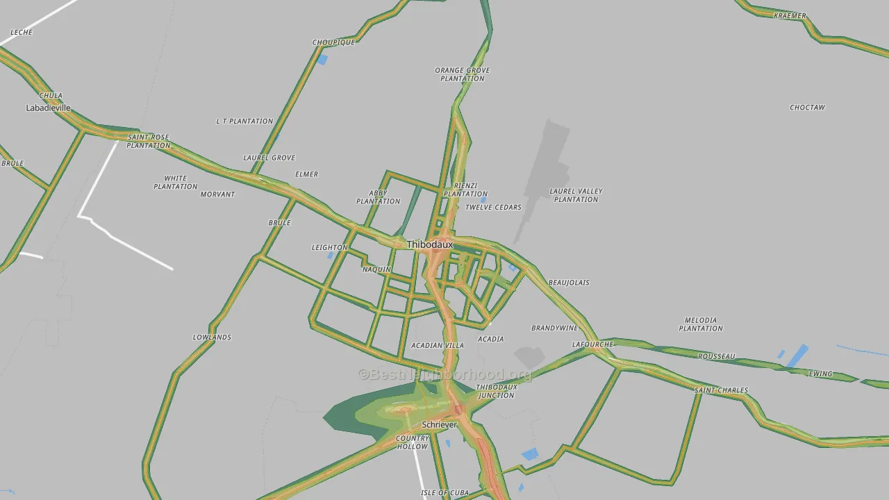 Thibodaux, LA Map of Noise Levels in Thibodaux