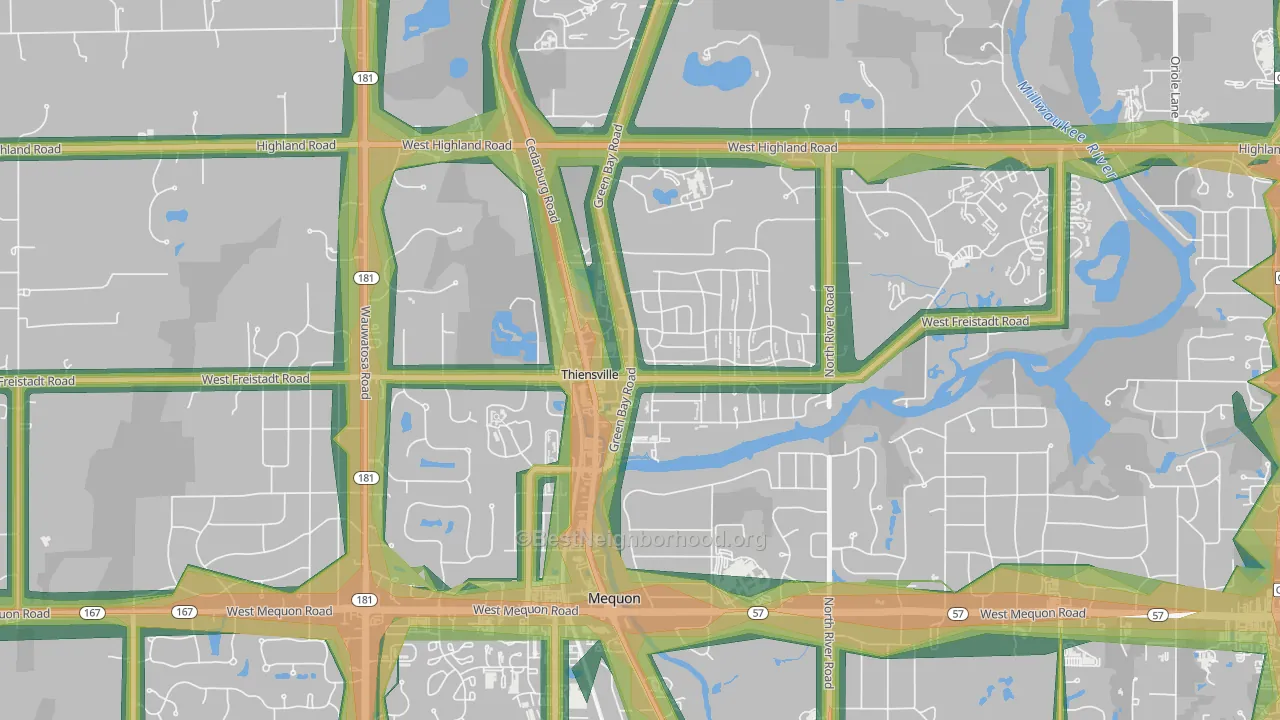 Thiensville, WI Map of Noise Levels in Thiensville