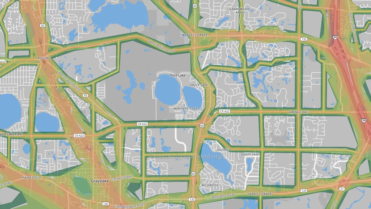 Third Lake, IL Map of Noise Levels in Third Lake