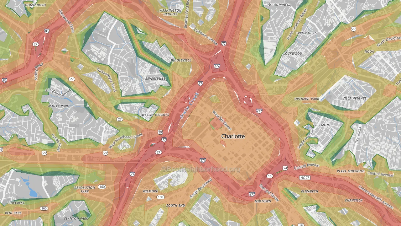 Third Ward, Charlotte, NC Map of Noise Levels in Third Ward
