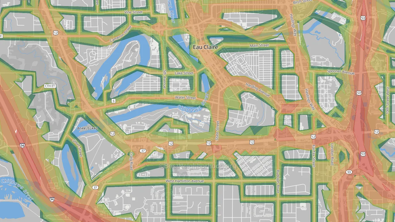 Third Ward, Eau Claire, WI Map of Noise Levels in Third Ward