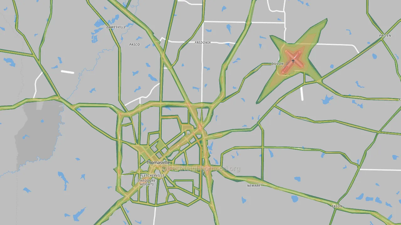 Thomas County, GA Map of Noise Levels in Thomas County