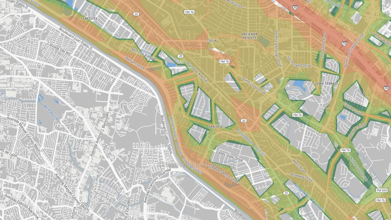 Thomas Manor, El Paso, TX Map of Noise Levels in Thomas Manor