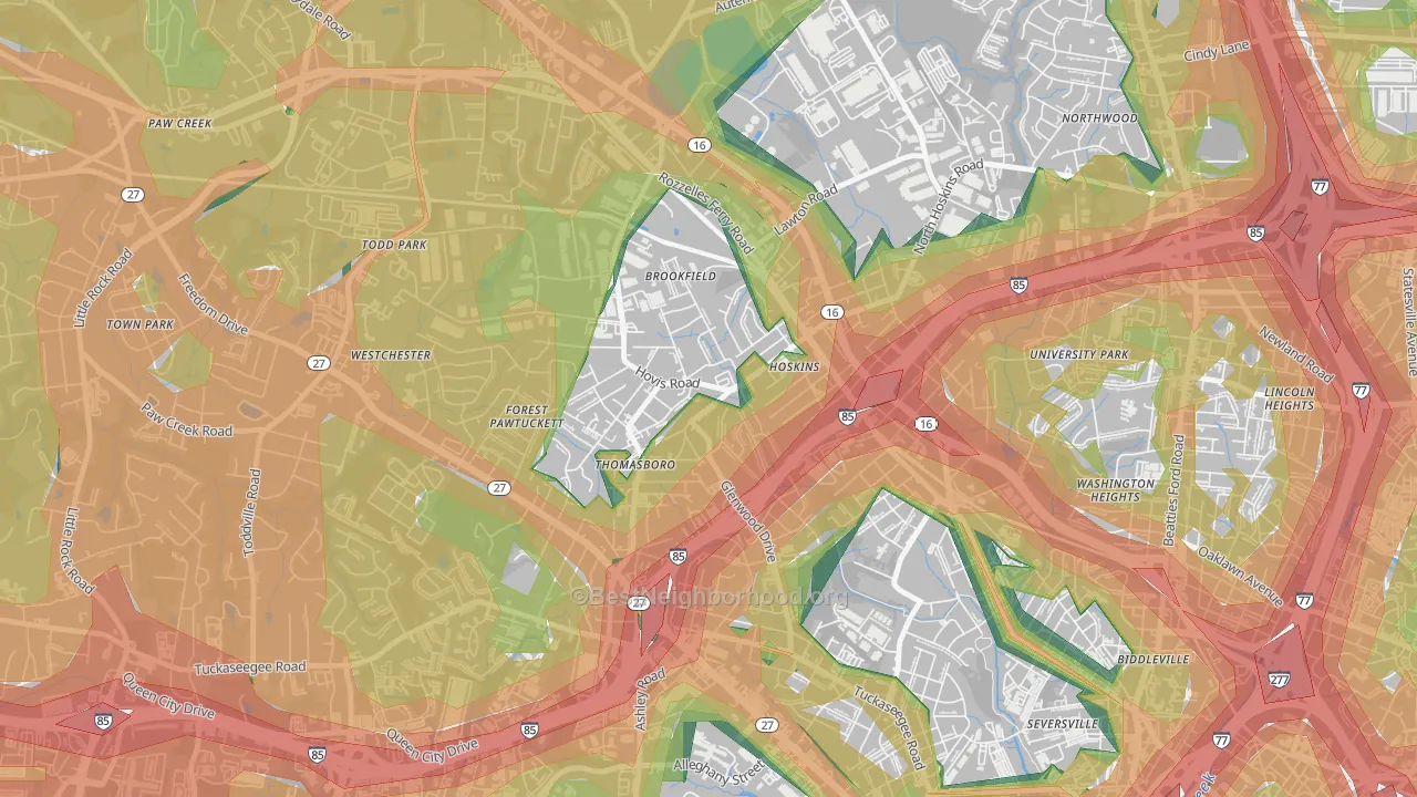 Thomasboro-Hoskins, Charlotte, NC Map of Noise Levels in Thomasboro-Hoskins