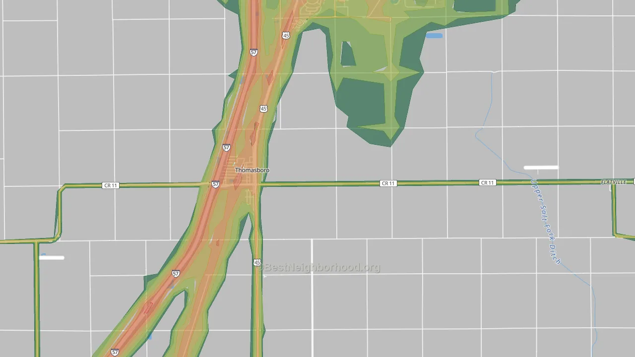 Thomasboro, IL Map of Noise Levels in Thomasboro