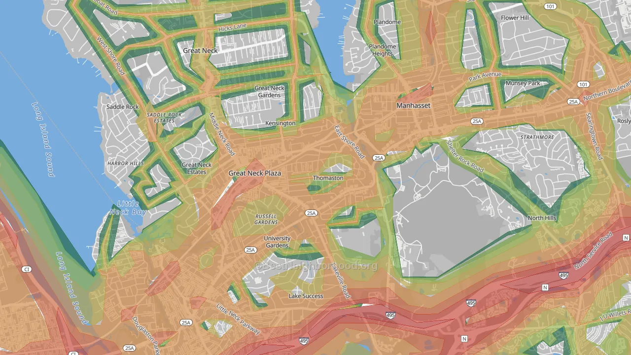 Thomaston, NY Map of Noise Levels in Thomaston