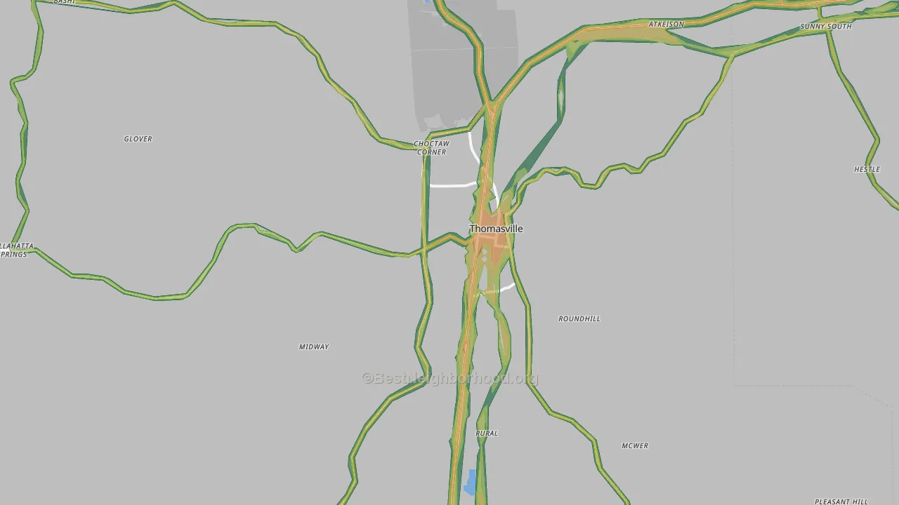 Thomasville, AL Map of Noise Levels in Thomasville
