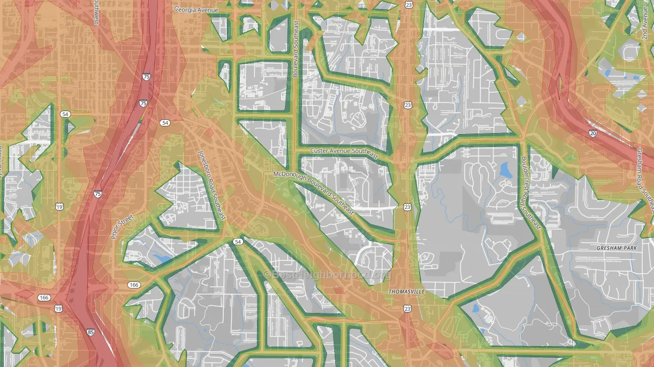Thomasville, Atlanta, GA Map of Noise Levels in Thomasville