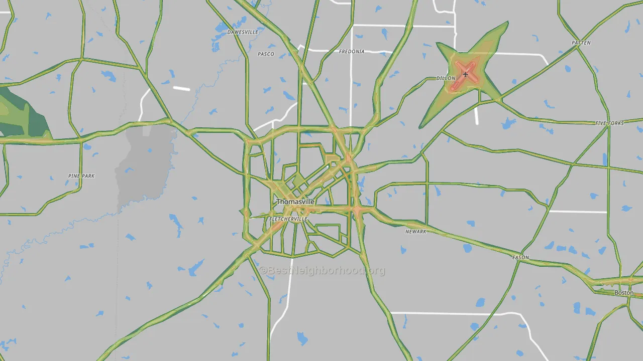 Thomasville, GA Map of Noise Levels in Thomasville