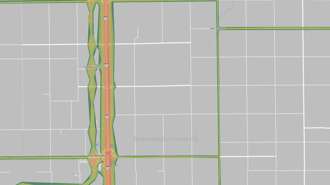 Thomasville, IL Map of Noise Levels in Thomasville