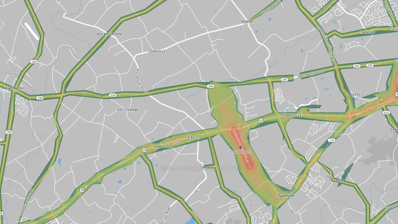 Thomasville, PA Map of Noise Levels in Thomasville