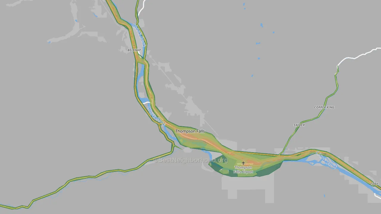 Thompson Falls, MT Map of Noise Levels in Thompson Falls