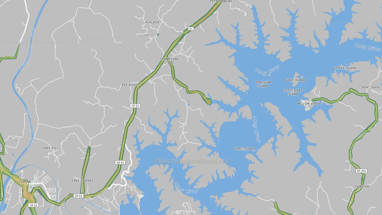 Thompsons Store, TN Map of Noise Levels in Thompsons Store