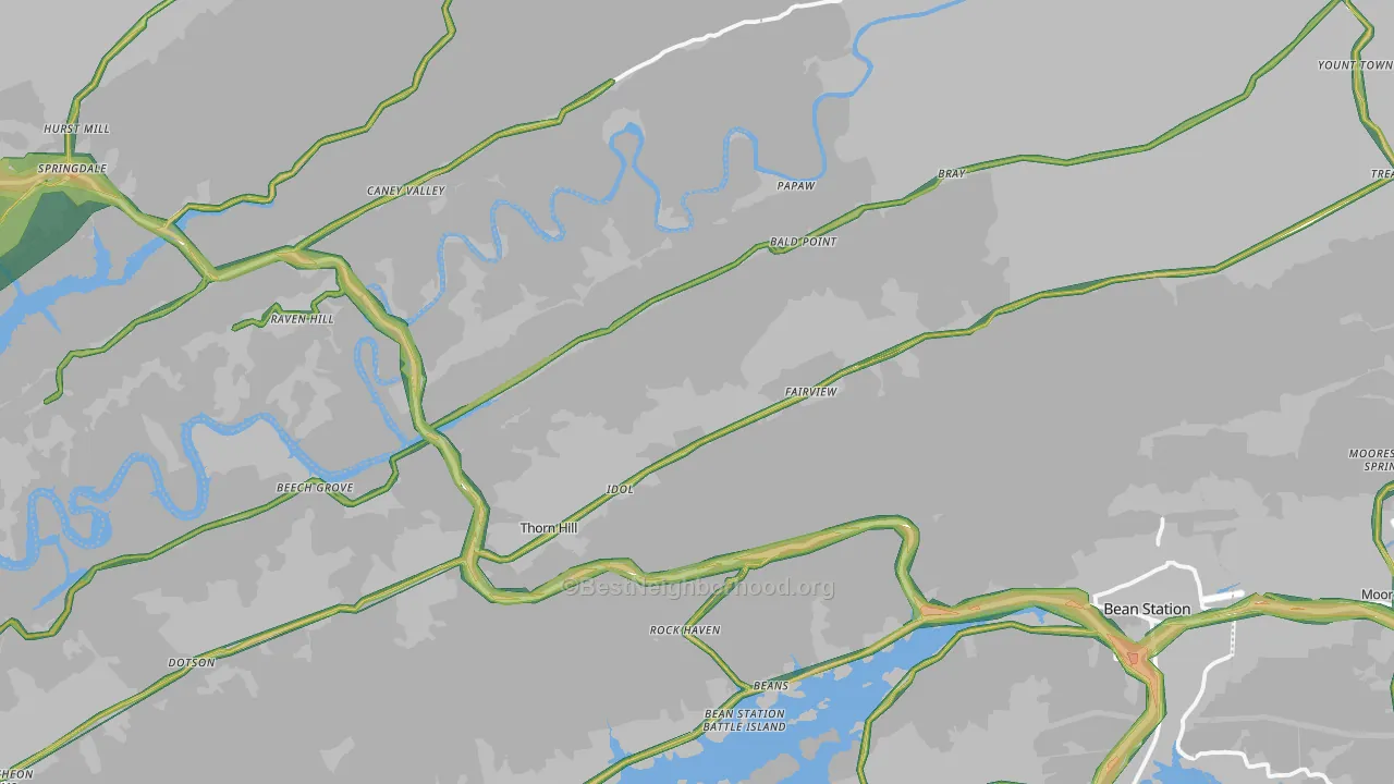 Thorn Hill, TN Map of Noise Levels in Thorn Hill