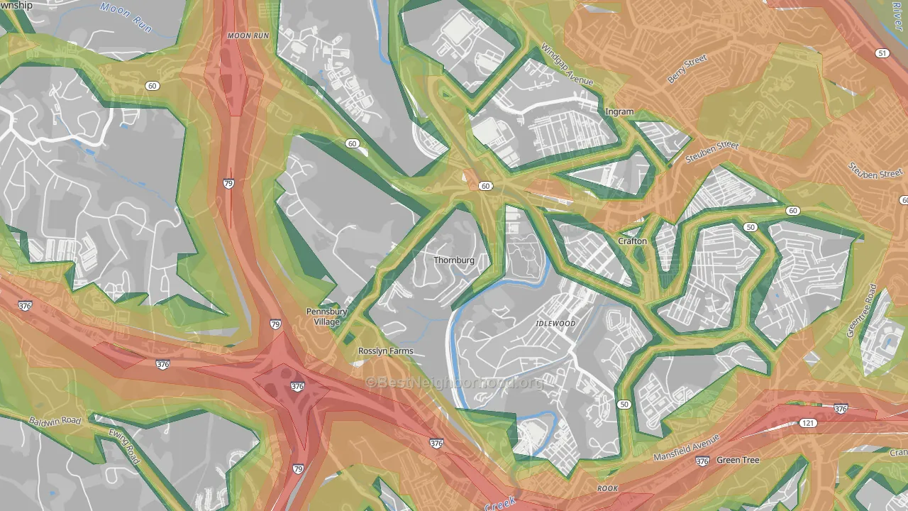 Thornburg, PA Map of Noise Levels in Thornburg